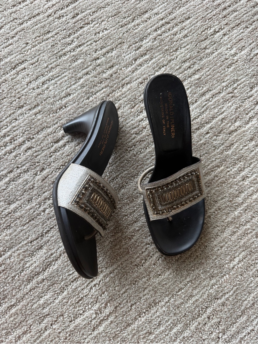 Donald J. Pliner Silver Beaded Embellished Slide Sandal Heels